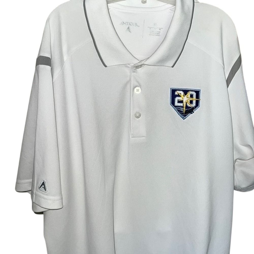 Men's Antigua MLB‎ White Tampa Rays 20th Anniversary Dri Fit Polo sz XL